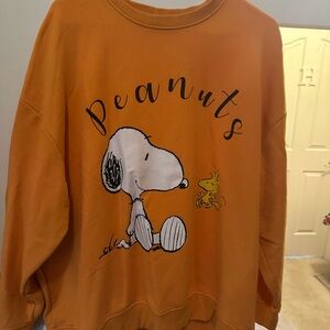 Peanuts Crewneck Sweatshirt in Orange with Snoopy & Woodstock